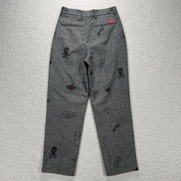 Teddy Fresh Wool Blend Doodle Pants 28x29 Gray Herringbone Streetwear Art Indie - Picture 3 of 13